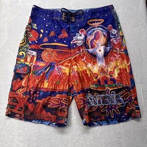 Dragonfly Carlos Santana Board Shorts Album Art Swim Trunks Cargo Pocket Sz 36